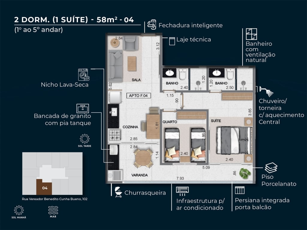 58 m2 - Final 01 e 05 - Apartamento na Planta Moriah Residence na Praia do Itagua em Ubatuba-3