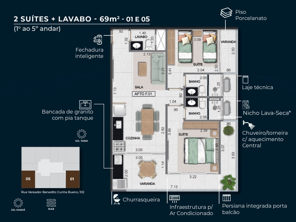 69 m2 - Final 01 e 05 - Apartamento na Planta Moriah Residence na Praia do Itagua em Ubatuba-3