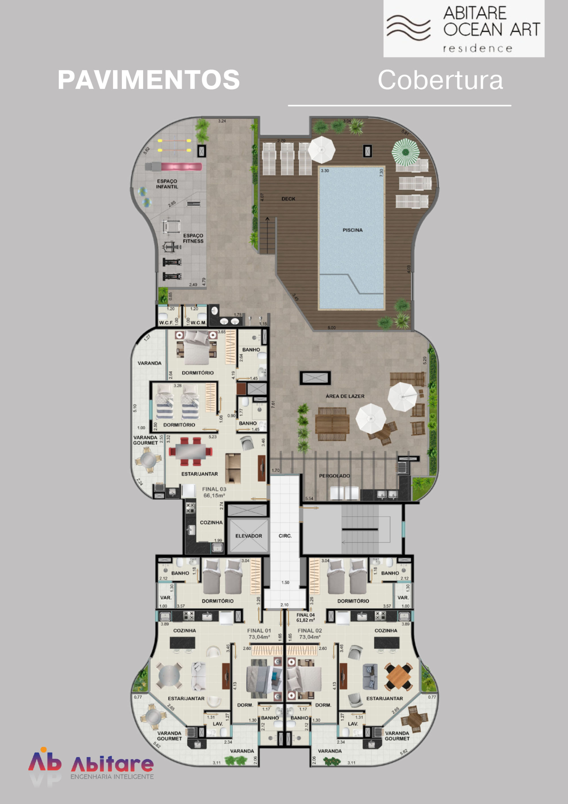 Coberturas_localizacao dos apartamentos dentro do empreendimento - Apartamento na Planta Abitare Ocean Art na Praia do Itagua