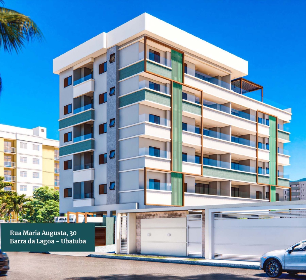 Fachada do Apartamento na planta em Ubatuba - Citta de Lucca na praia do Itagua