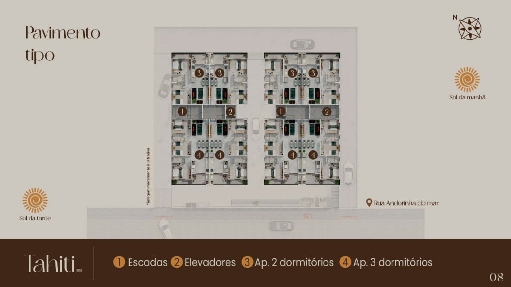 Localização dos apartamentos no empreendimento_apartamento na planta_ Ubatuba_Tahiti Residence