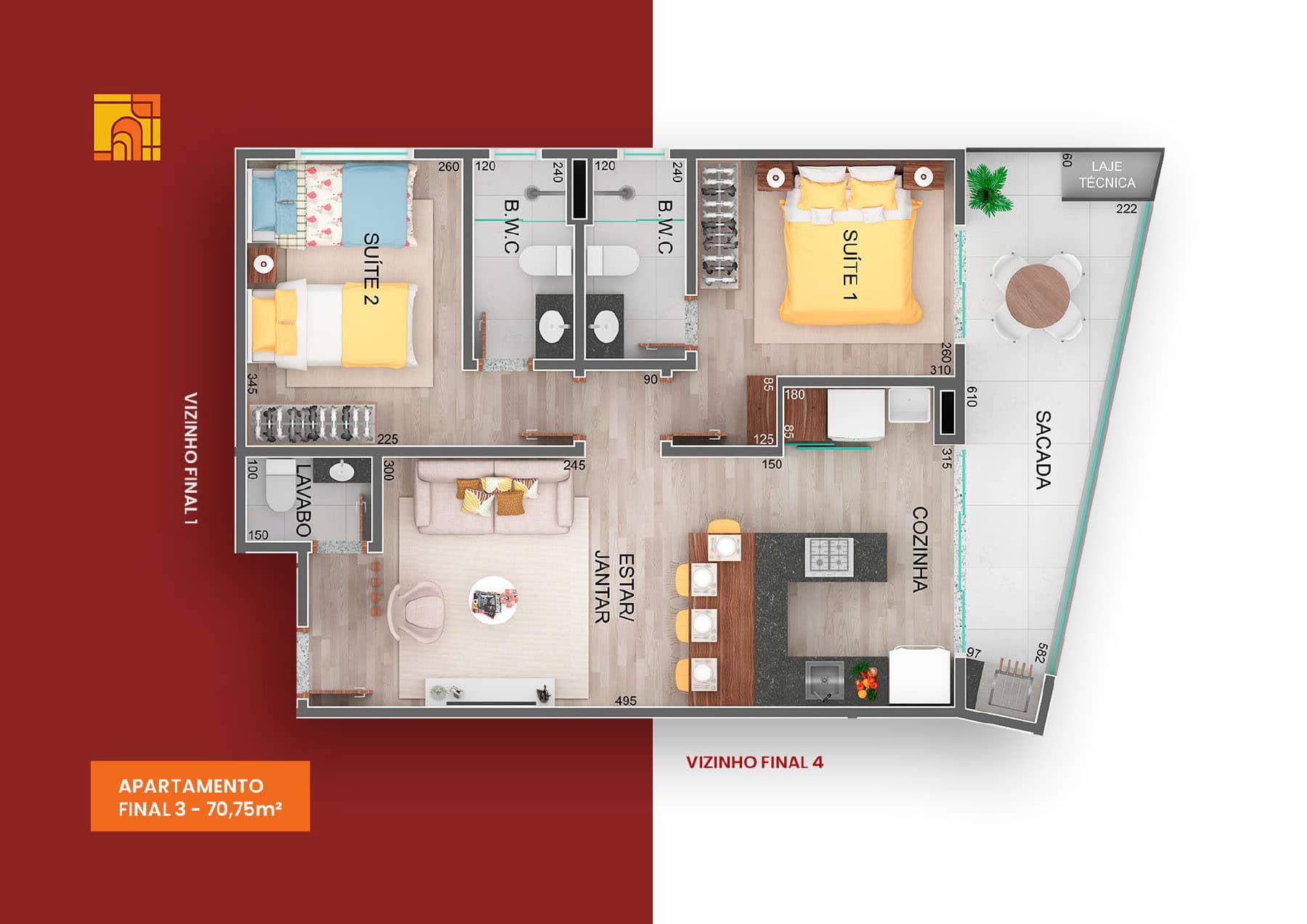 Planta Final 3 - Apartamento na Planta Cita di Perugia na Praia do Itagua em Ubatuba