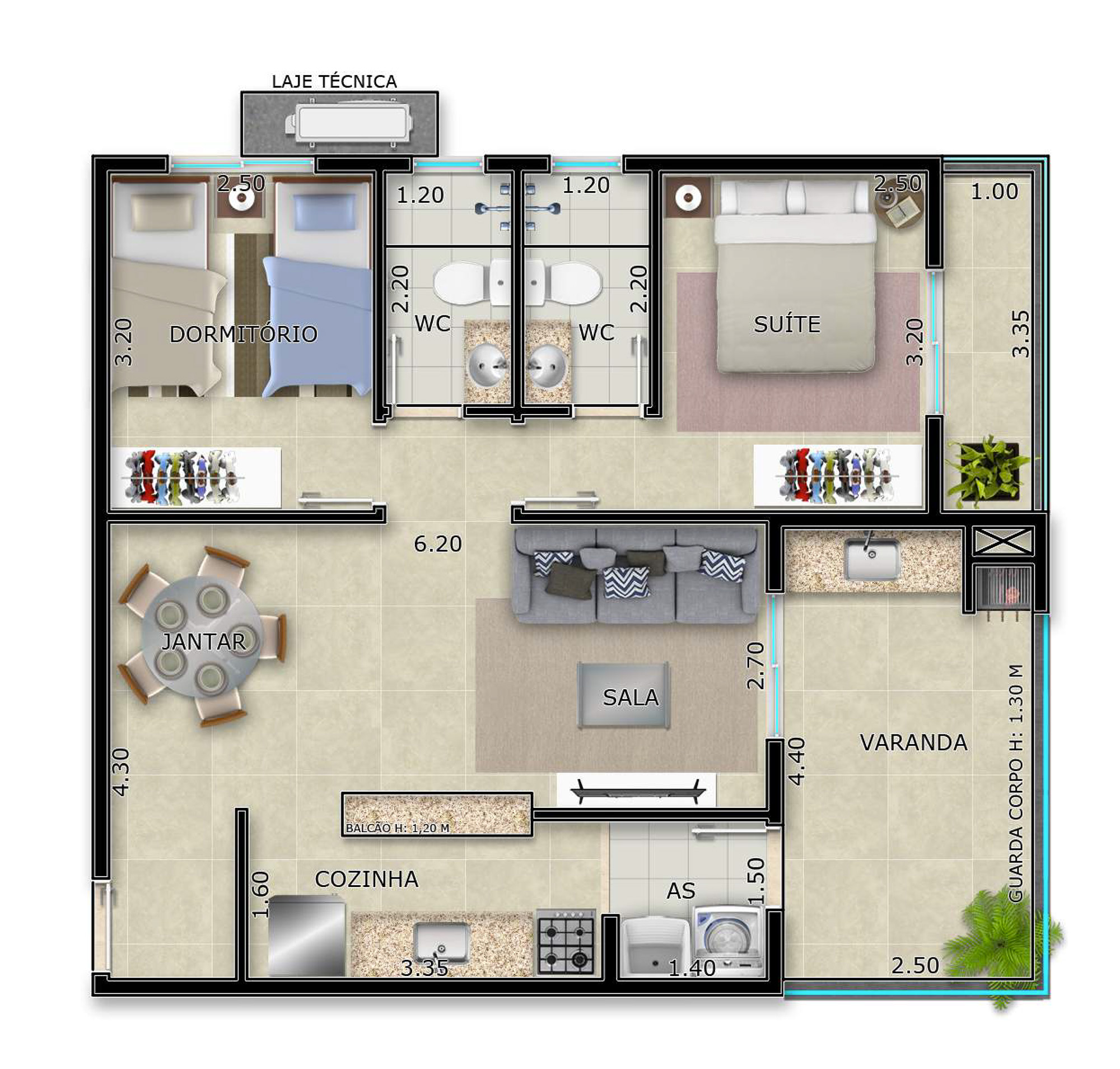 Planta tipo 2 - Belize Residence - Apartamento na Planta em Ubatuba
