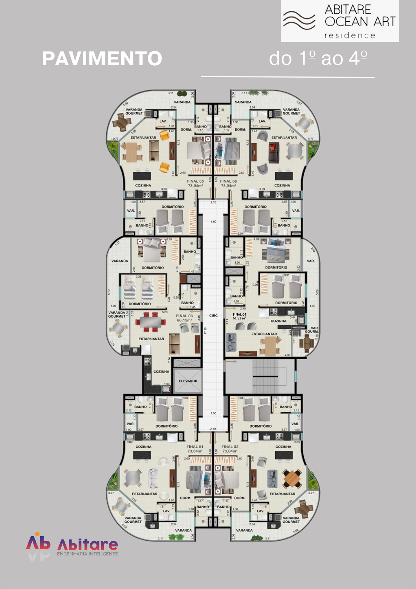Vertical localizacao dos apartamentos dentro do empreendimento - Apartamento na Planta Abitare Ocean Art na Praia do Itagua