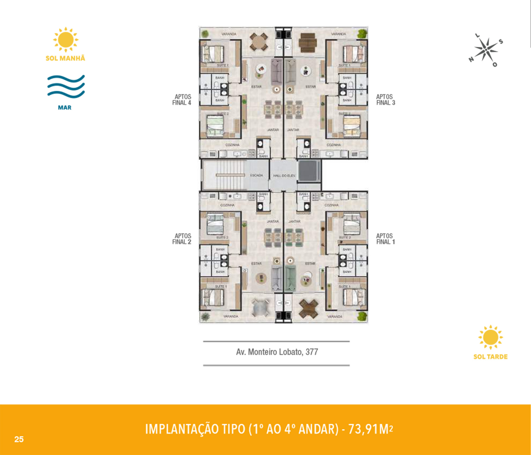 localizacao dos apartamentos dentro do empreendimento no Apartamento na planta_Alpha_Way_Praia do Itagua em Ubatuba