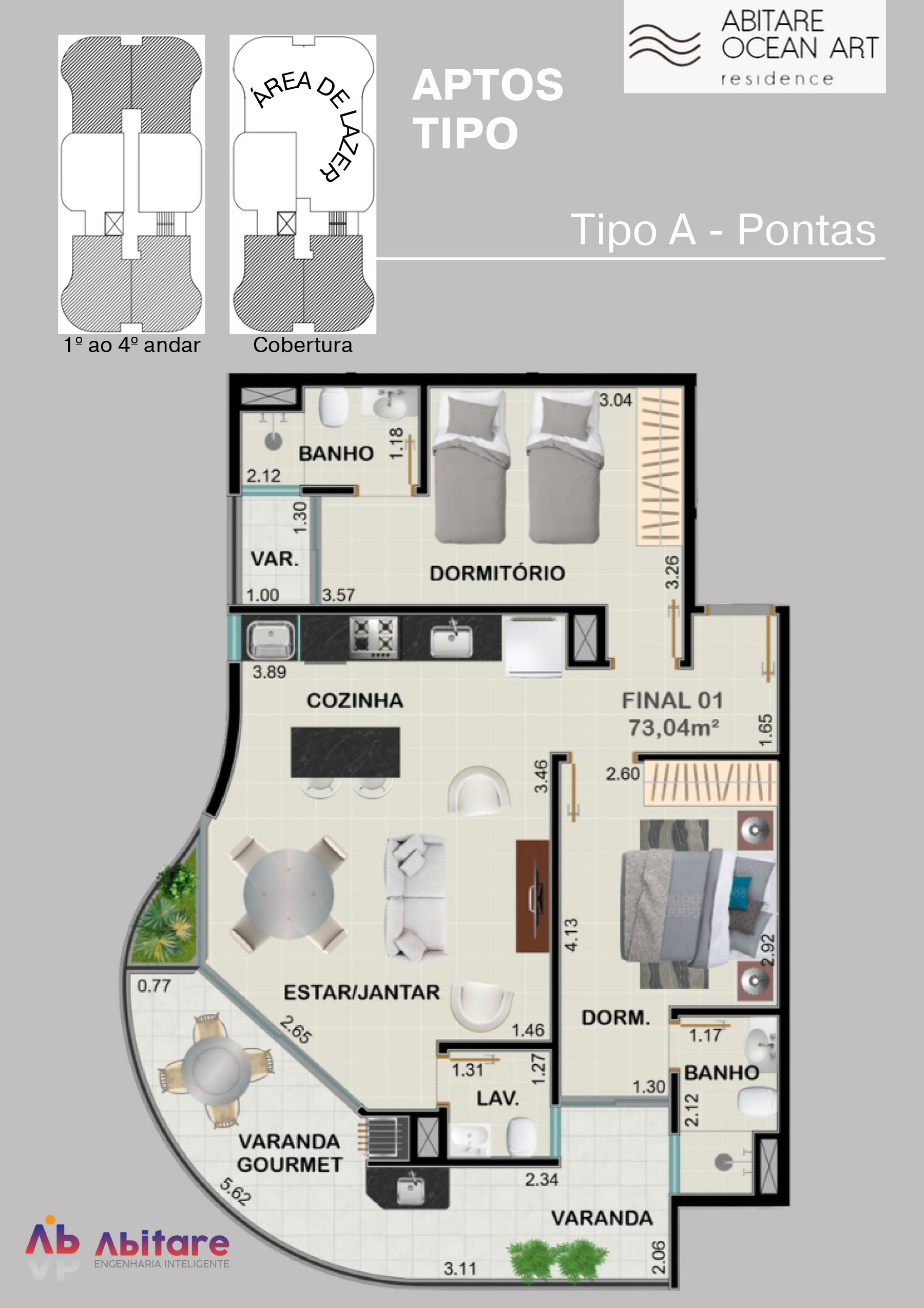 tipo A - Plantas (Pontas) Apartamento na Planta Abitare Ocean Art na Praia do Itagua