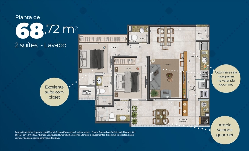 Plantas -68.72 m2 - Ambar Residencial _ Praia das Toninhas - Ubatuba