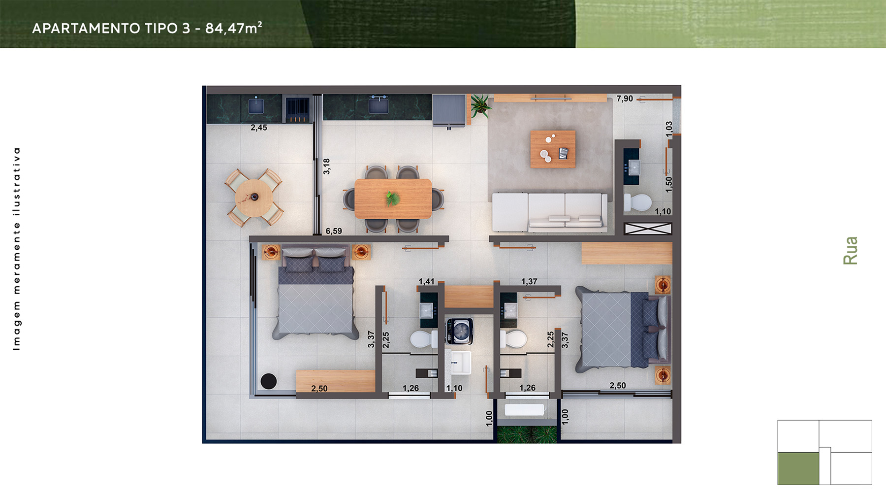 Planta-apartamento tipo 3_Viva_Residencial_Apartamento na Planta_Bairro do Itagua em Ubatuba