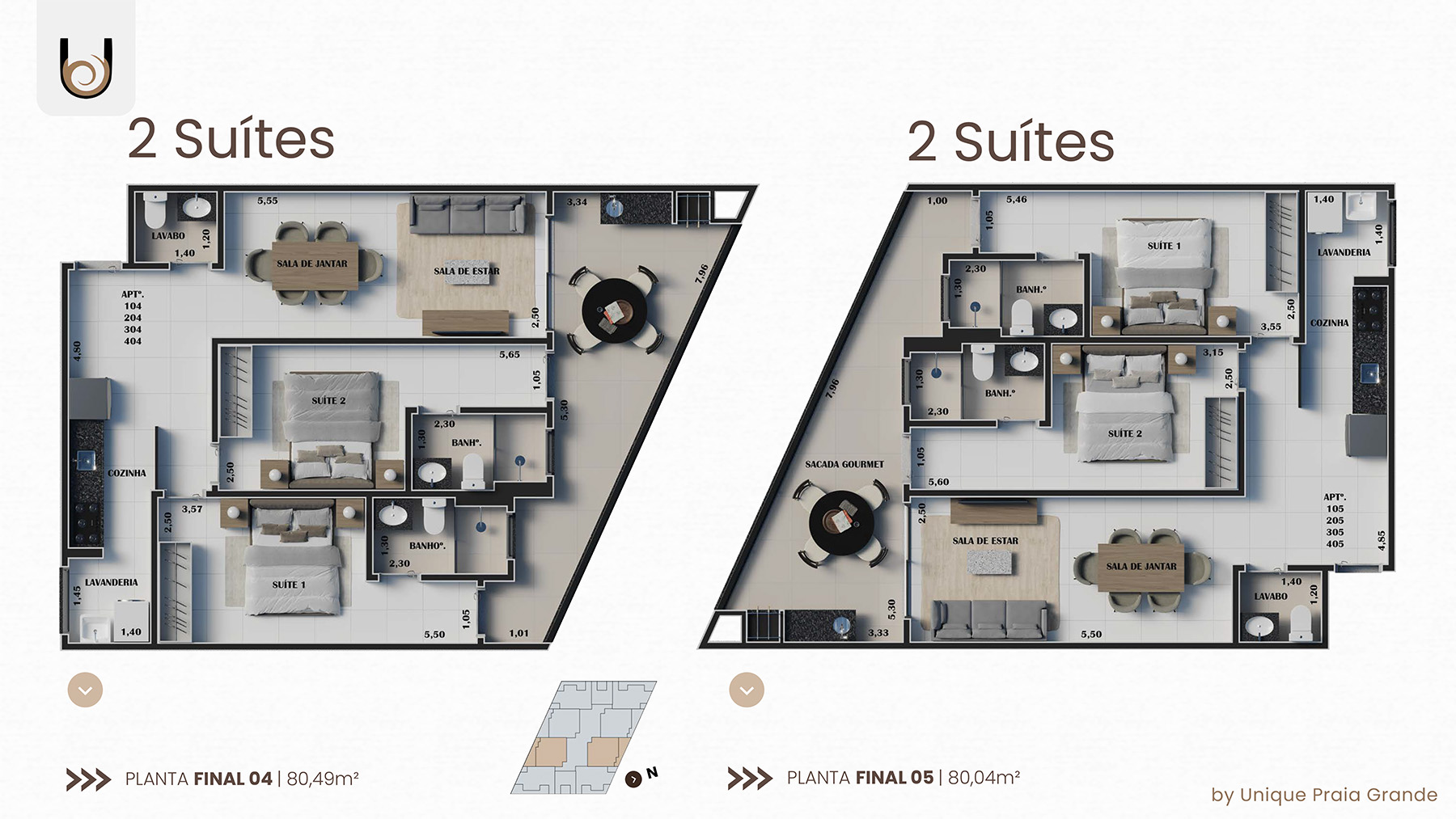 Opções de planta - final 4 e 5 - apartamento na planta - Unique Praia Grande - Ubatuba