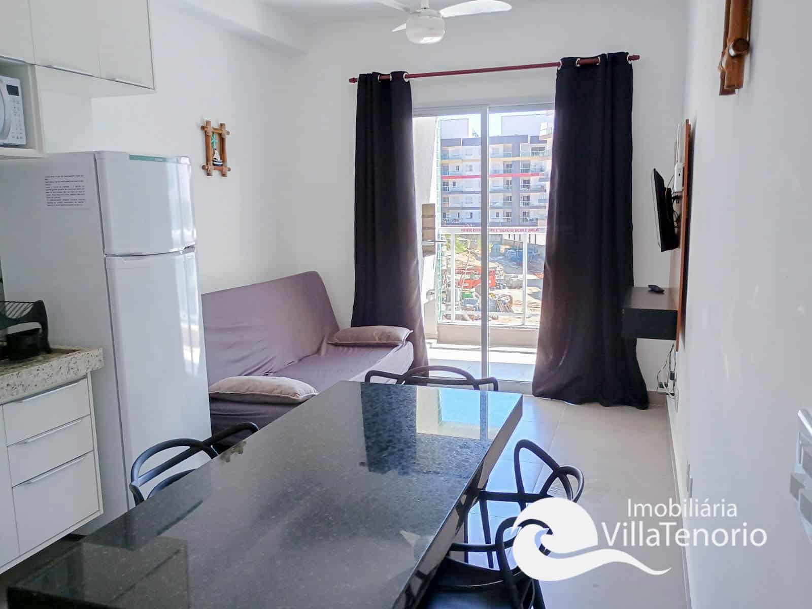 sala-APARTAMENTO PRAIA GRANDE 1 DORMITÓRIO MOBILIADO IMOBILIARIA VILLA TENÓRIO-4