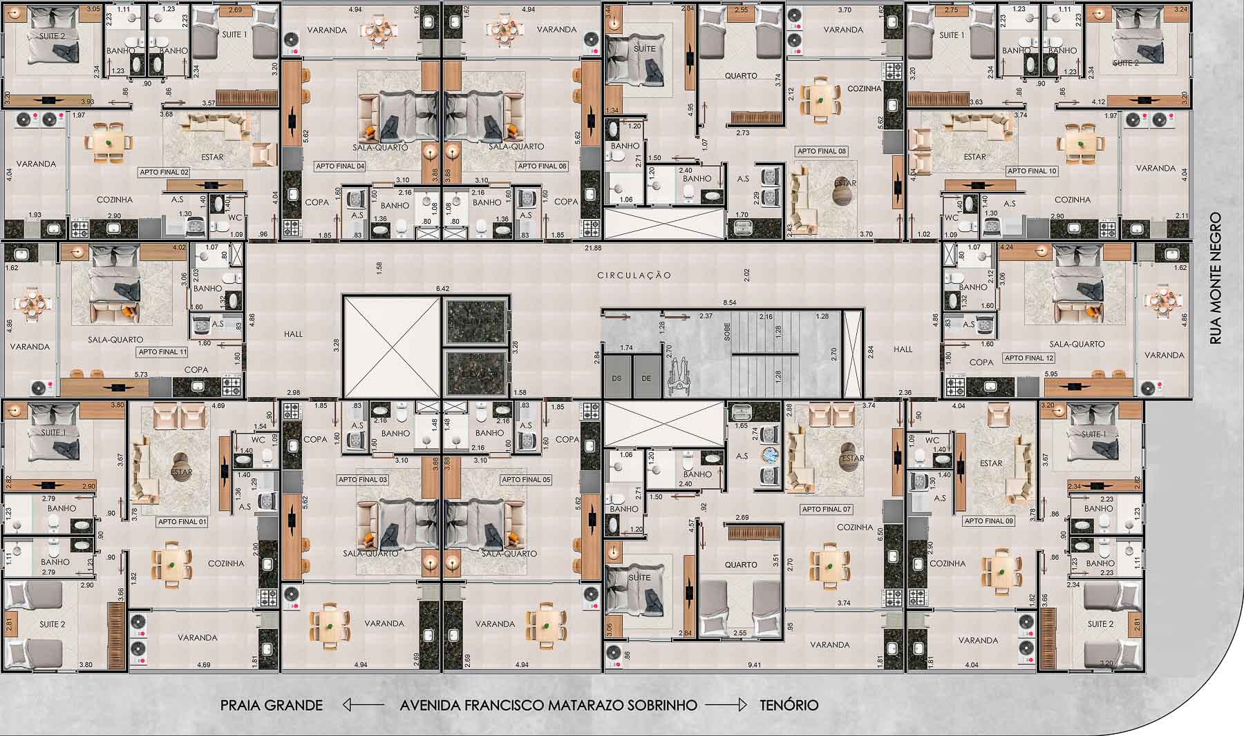 Apartamentos tipo - Apartamento na Planta Edifício Residencial Yanis Praia do Tenorio em Ubatuba-11