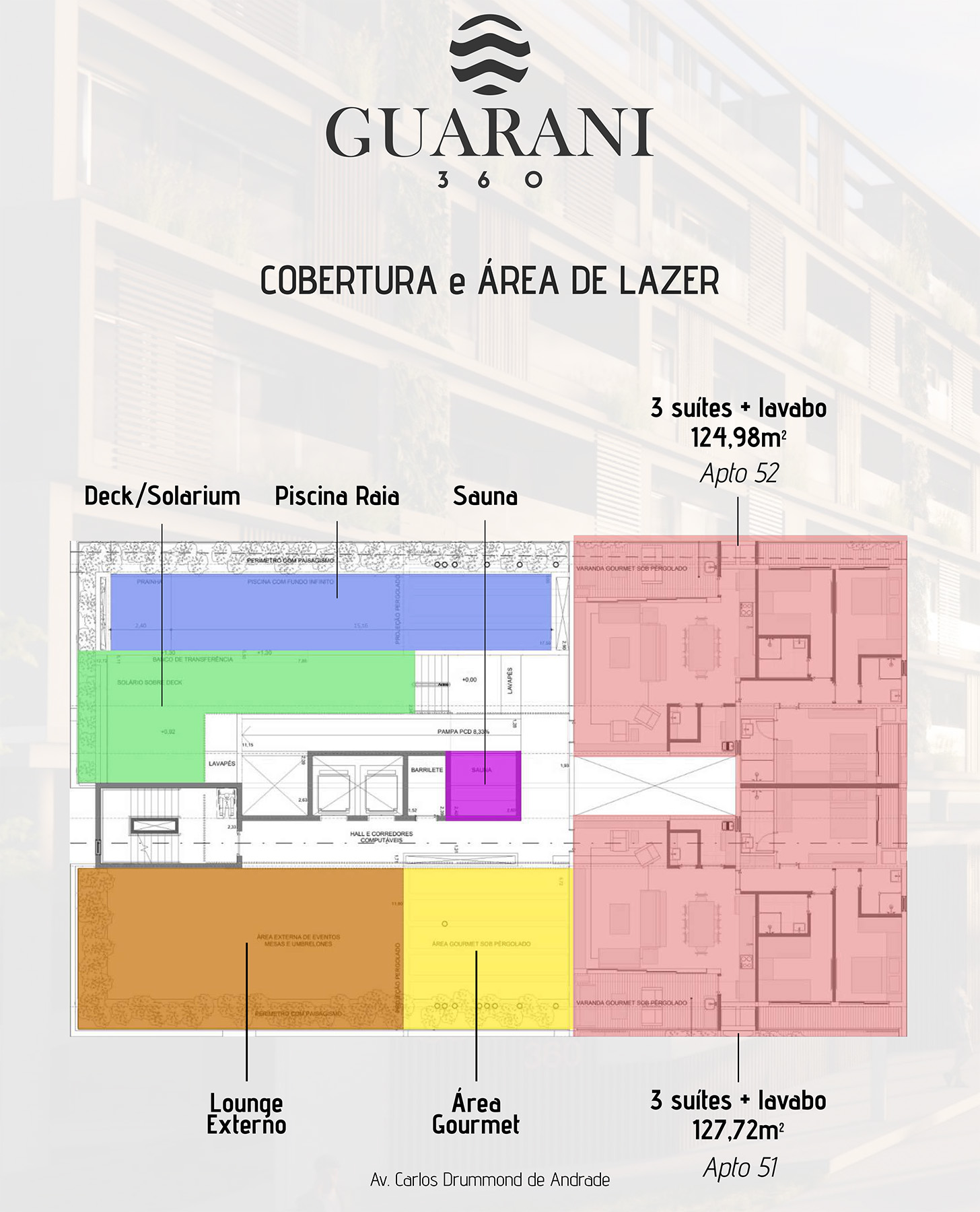 Cobertura e area de lazer do apartamento na planta Guarani 360 na praia do Itagua em Ubatuba