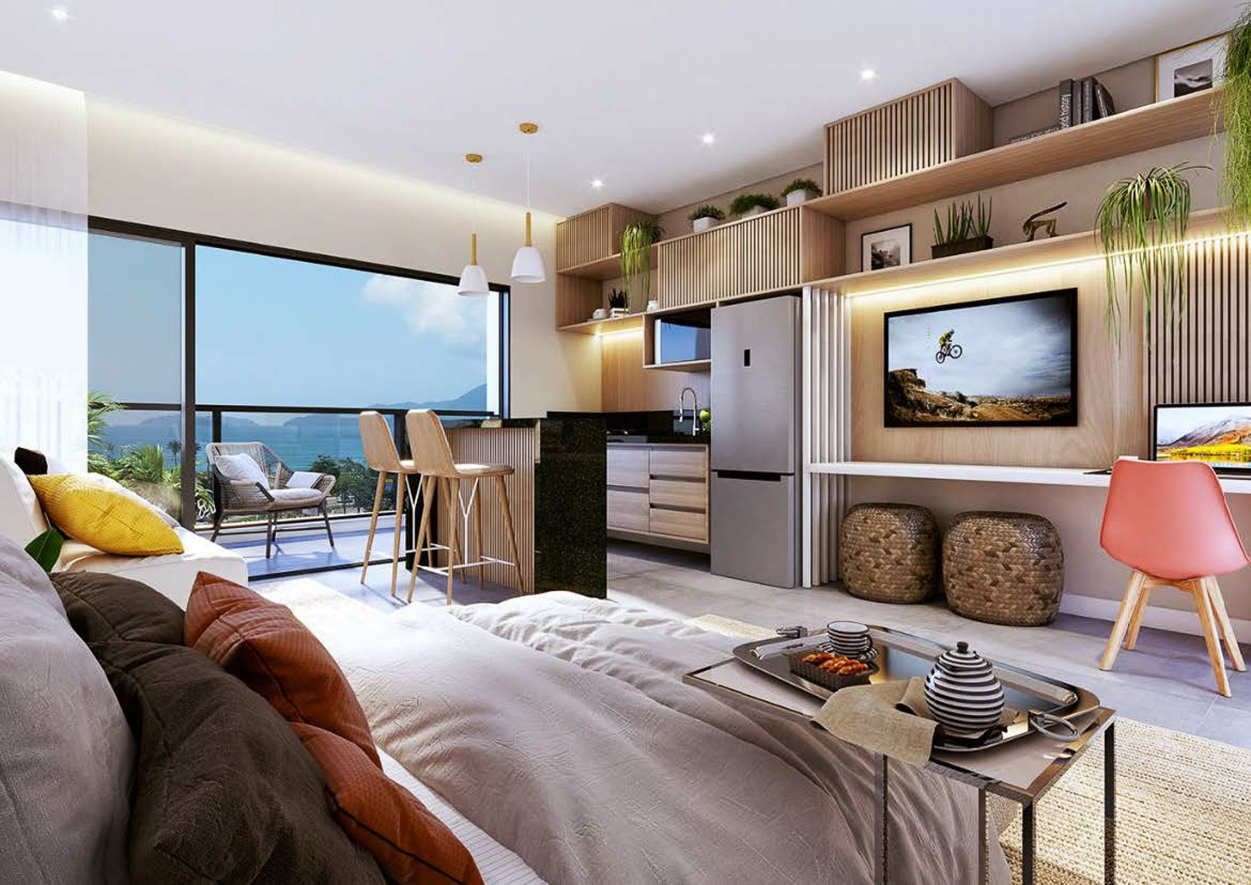 Living - Apartamento na Planta SunSet localizado na Praia do Tenório em Ubatuba-7