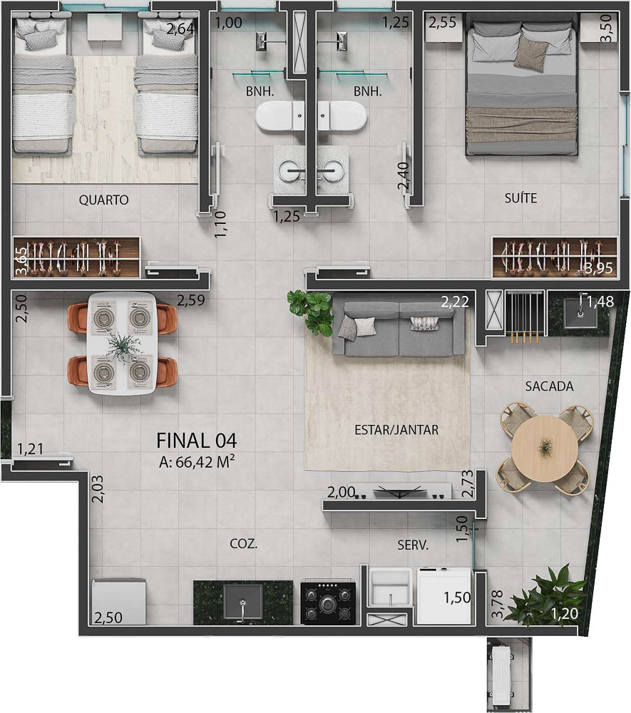 Planta do Apartamento - Residencial Renoir – Miríade Construtora-Lançamento no Itaguá, Ubatuba - Preço Fechado-10