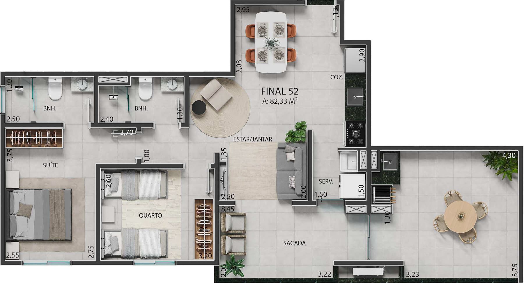 Planta do Apartamento - Residencial Renoir – Miríade Construtora-Lançamento no Itaguá, Ubatuba - Preço Fechado-11