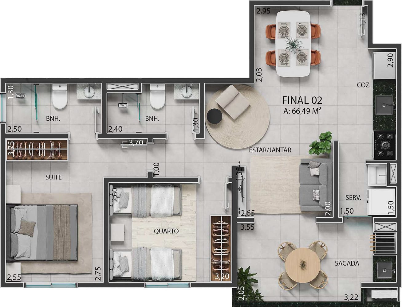 Planta do Apartamento - Residencial Renoir – Miríade Construtora-Lançamento no Itaguá, Ubatuba - Preço Fechado-8