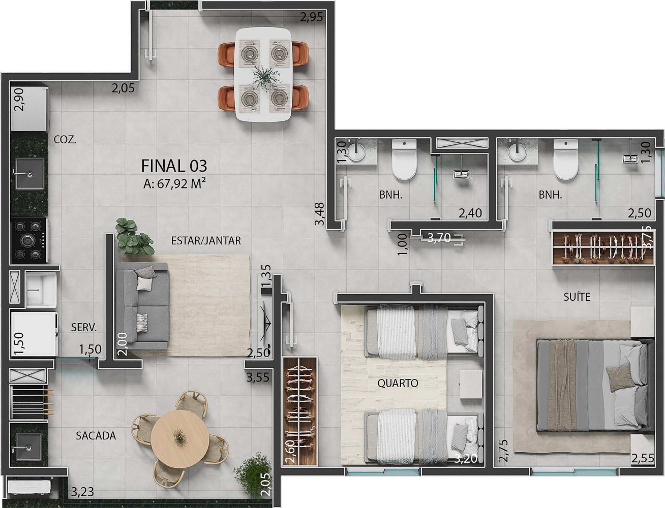 Planta do Apartamento - Residencial Renoir – Miríade Construtora-Lançamento no Itaguá, Ubatuba - Preço Fechado-9